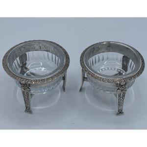 Salt Shakers In Silver And Crystal, Late 18th 