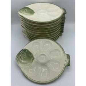 Set Of 12 Earthenware Fish And Oyster Plates