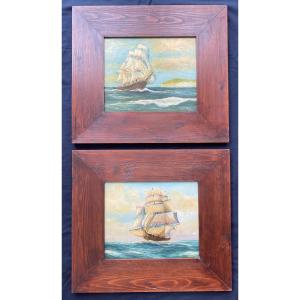 Pair Of Marines On Wood By Hl Braunston