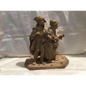 Lepetit - Original Terracotta Sculpture "the Beggars" 1843