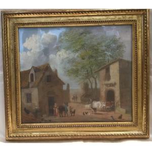 Village Scene Late 18th Gouache On Paper