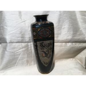 19th Century Japan - Enamel Cloisonne Vase With Rooster Decor