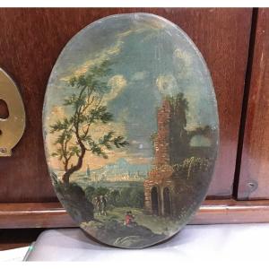Landscape And Ruins Painting Late 18th