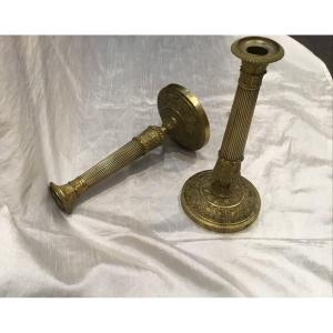 Pair Of Empire Candlesticks In Gilt Bronze 