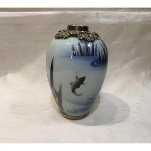 Japan 19th - Porcelain Vase Silver Mount