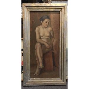 A. Brux - Painting Circa 1950 - Seated Nude
