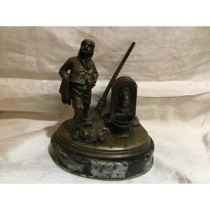 19th Century - Secret Bronze Inkwell “the Little Sweeper”