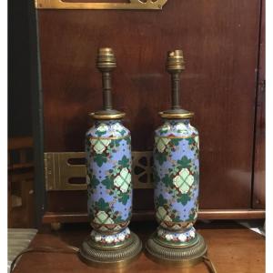 19th Century Japan - Pair Of Cloisonné Lamp Bases