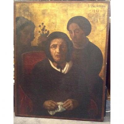 Jules Valadon - "the Three Ages" Oil / Canvas 1861