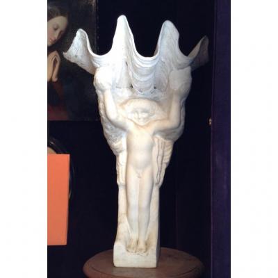 Fp Fevola - Love Carrying A Giant Stoup, Art Deco Sculpture