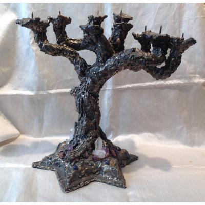 Judaica Chandelier 7 Branches Menorah Bronze Twentieth