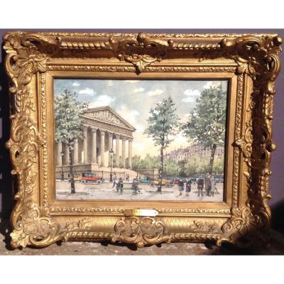 E.drouet - Watercolor Place De La Madeleine 1900
