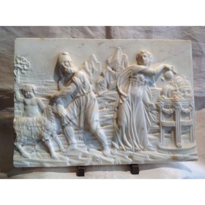 18th Century White Marble Bas-relief - Sacrifice Of The Lamb