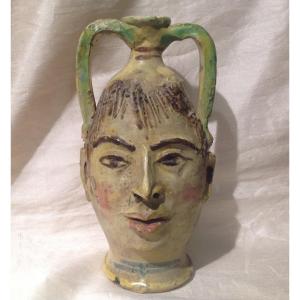 19th Anthropomorphic Ceramic Vase Head Of A Woman