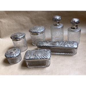 19th Century Crystal And Silver Toiletry Set