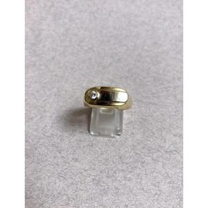 Yellow And White Gold Signet Ring With A Small Diamond 