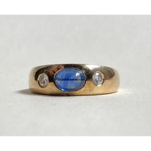 Gold Sapphire Cabochon And Diamond Ring