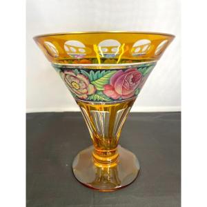 Painted Bohemian Crystal Vase 