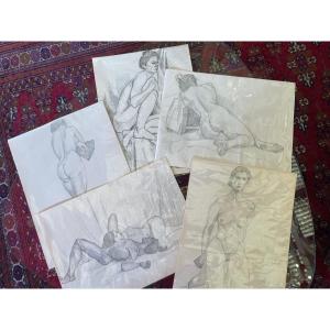 Set Of 5 Nude Drawings - 20th Century