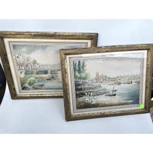 Pair Of Watercolors Of Le Mans (1910)