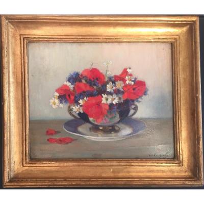 Arlette Davids XXème Siècle, Still Life With Flowers