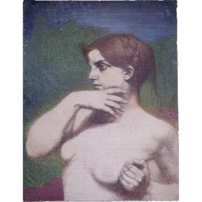 Emile Fabry (1865-1966) Woman In Wonder Oil On Canvas 62 X 47 Cm