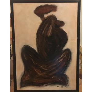 Claude Quiesse (1938-) Mother And Child, Oil On Canvas Signed