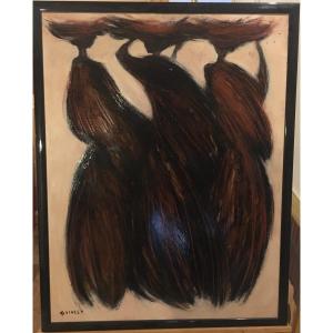 Claude Quiesse (1938-) Carriers Of Cerbe, Oil On Canvas, Signed