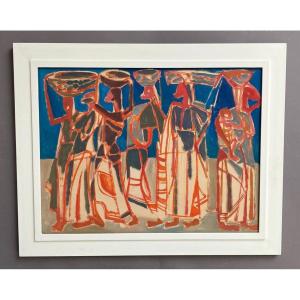 Floris Jespers (1889 - 1965) African Market  Oil On Paper