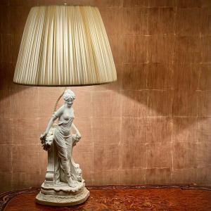 19th Lamp In Biscuit Signed Louis Hottot