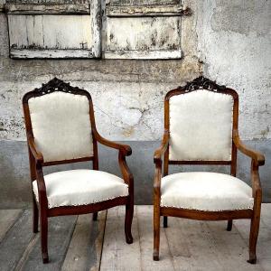 Pair Of Armchairs With Butt In Fruit Tree XIX