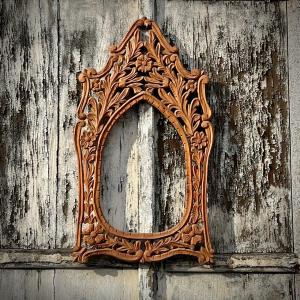 Carved Raw Wood Mirror Frame