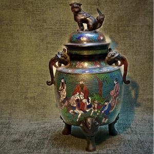 Covered Pot Bronze And Cloisonne Enamels China XIX