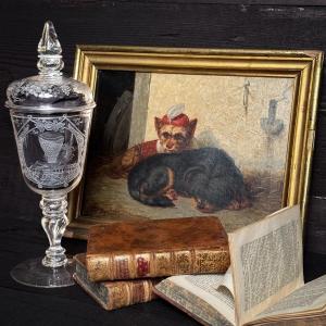 Engraved Glass Cup, Wine Theme, Bohemian Or German 18th Century.