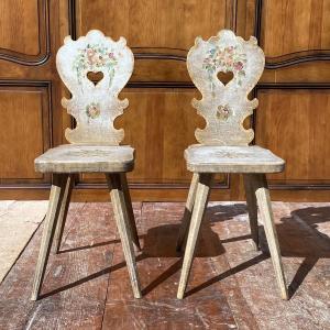 Pair Of Swiss Alps Chairs With Polychrome Decor