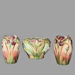 Jean Massier Planter And Pair Of Vases