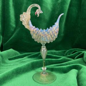 Murano Glass Chalice In The Shape Of A Swan From The Salviati Workshops In Venice, 19th Century