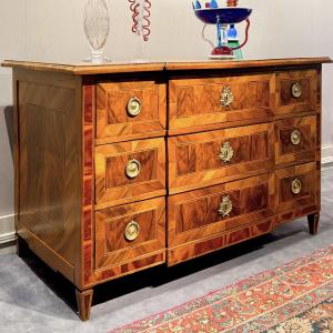Louis XVI Marquetry Commode, 18th Century, With Fruitwood Top And Wooden Top 