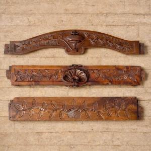 Set Of Three Sculpted Pedimented Crossbeams From 18th-century Cabinets