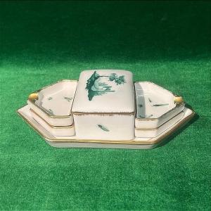 Faïencerie d'Epinal Small Set Including A Tray, A Box And 4 Ashtrays By A.gluntz