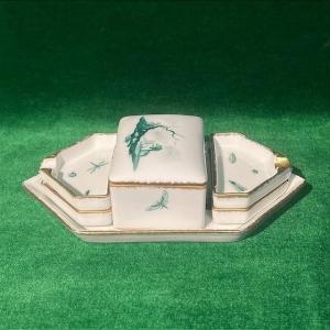 Faïencerie d'Epinal Small Set Including A Tray, A Box And 4 Ashtrays By A.gluntz