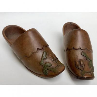 Child's Wooden Carved Clogs
