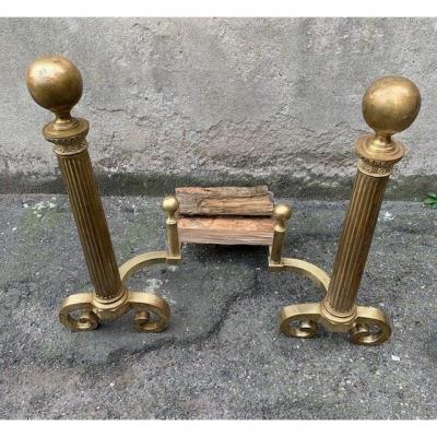 Important Pair Of American Bronze Andirons 19th