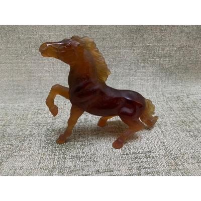 Cheval Sauvage Ambre Signé Daum
