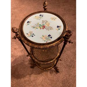 Guéridon rond en fonte Napoléon III trois plateaux