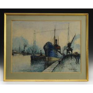 Frank William Boggs (frank Will): 1900 - 1951 Original Watercolor The Port Of Rouen