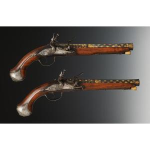 Pair Of Officer's Flintlock Pistols Signed "bartolomeo", Old Monarchy, 1680-1720