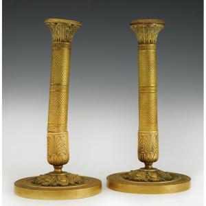 Pair Of Gilt Bronze Candlesticks, First Empire