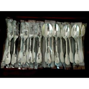 10 Table Forks And 10 Spoons Christofle Coquille Model, Never Used