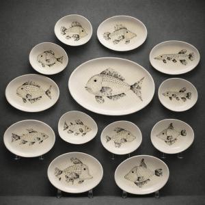 André Baud, Vallauris, Ceramic Fish Service Circa 1960
